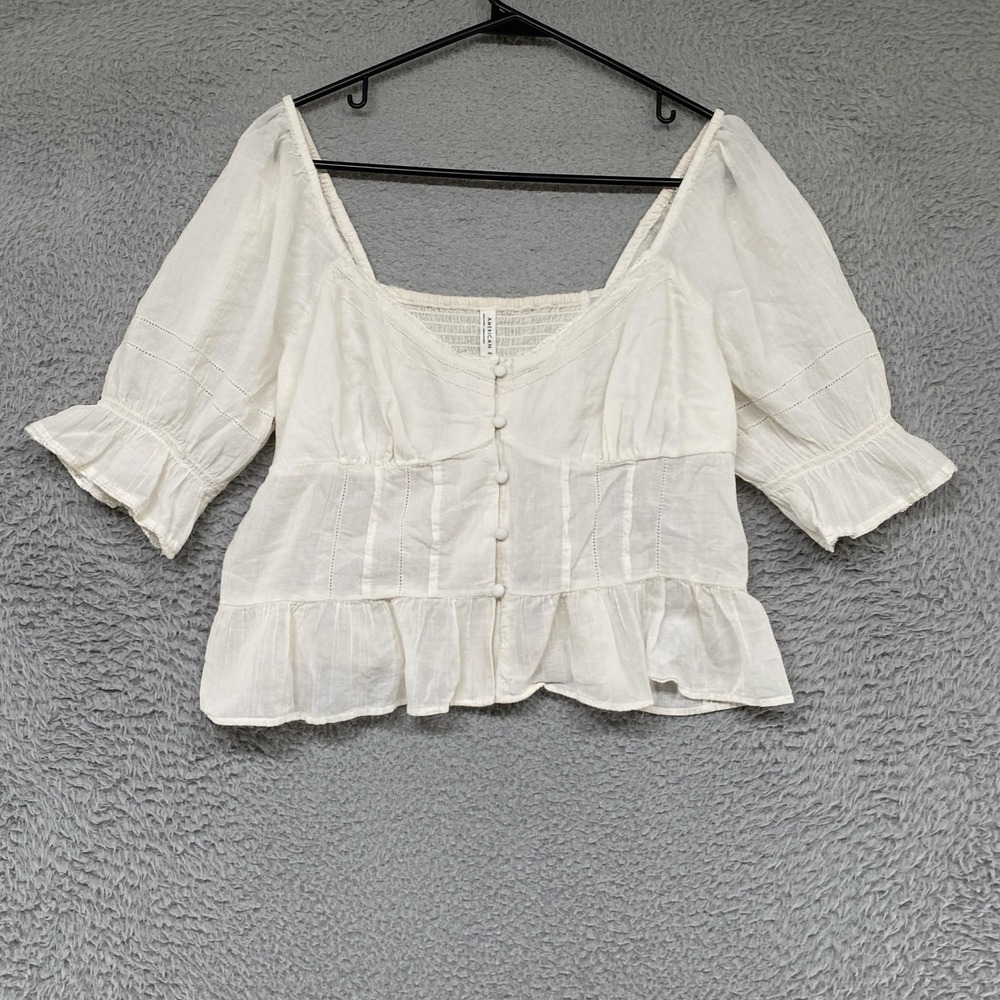 American Eagle Babydoll Top Womens Large White Coquette Dainty Puff Sleeve Boho